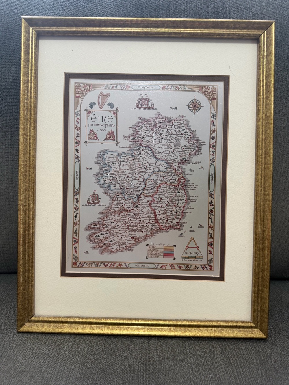 John Garnons Williams Éire Medieval Ireland Map 1993 Framed Gaelic Irish Art